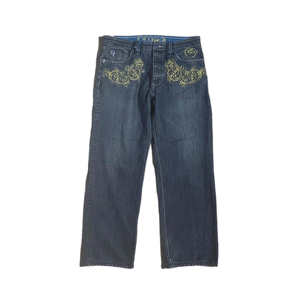 90s Coogi Ed Hardy Gold Embroided Denim Pants